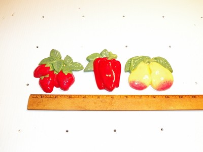 Vintage Set of 3 Chalkware Kitchen Wall Plaques Strawberries, Pepper, Pears