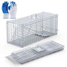 Large Humane Animal Trap 37x15x14" Steel Cage for Raccoon Foxes Coyote Live Trap