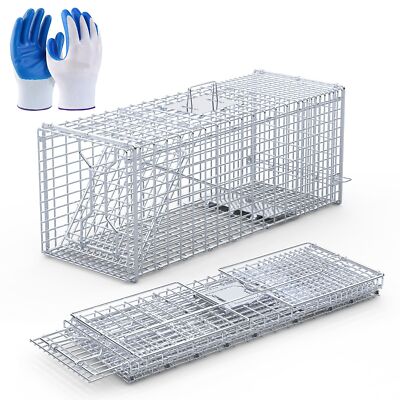 Large Humane Animal Trap 37x15x14'' Steel Cage for Raccoon Foxes Coyote Live Trap