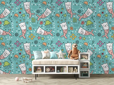 3D Cartoon Cats Seamless Wallpaper Wall Mural Removable Self-adhesive 159