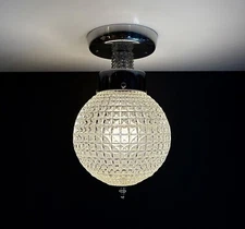 Vintage 1950s 60s Mid Century Modern Chrome Ceiling Light Fixture MCM Round Orb