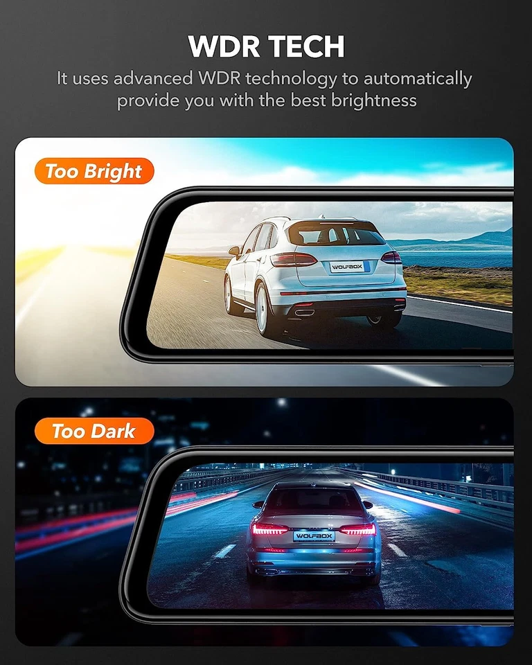 WOLFBOX G840S 12" 4K Dash Camera Mirror Front and Rear Cam Parking Monitor Dash - Image 2 of 4