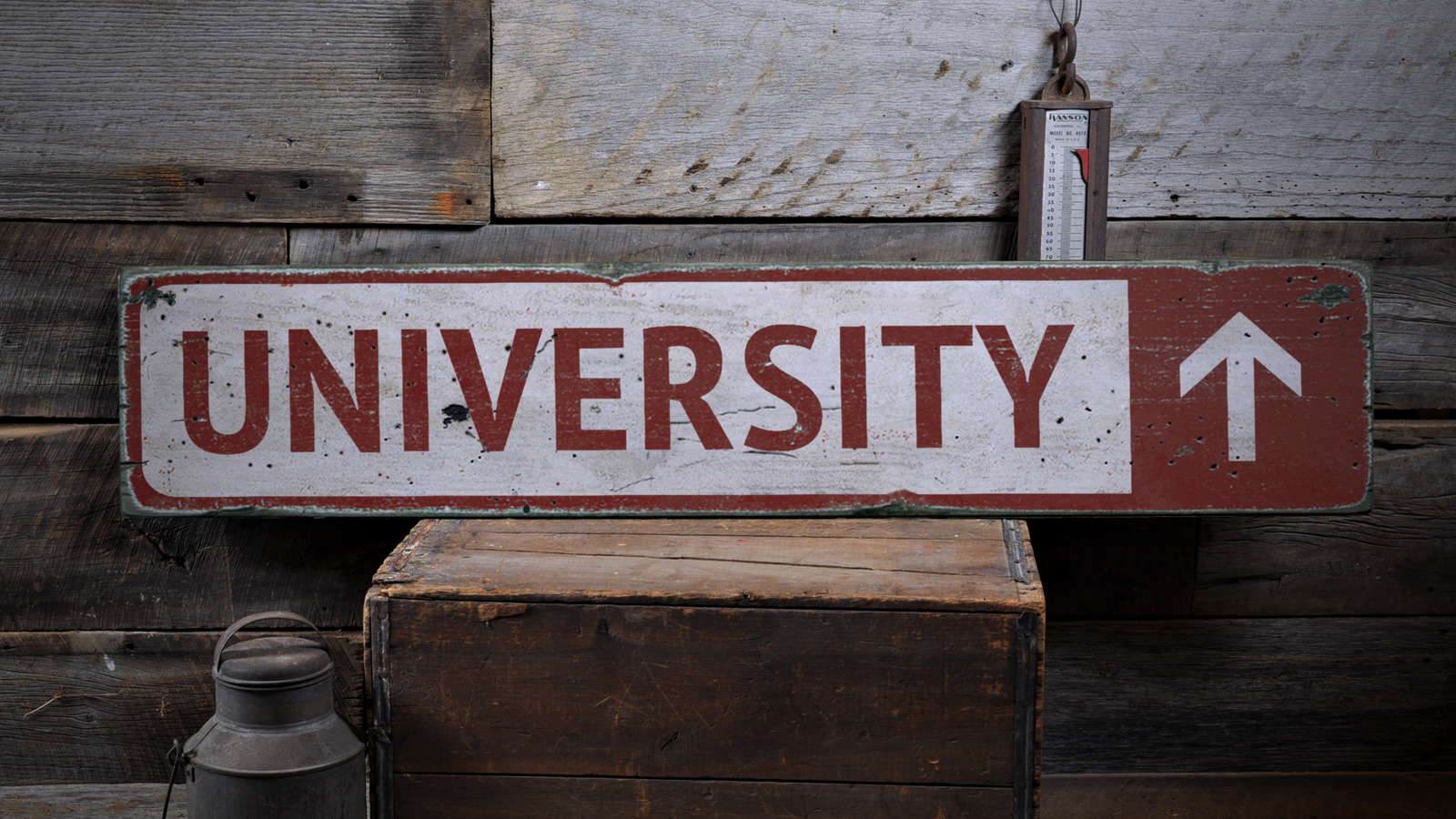 University Arrow, Custom Directional - Rustic Distressed Wood Sign