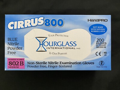 CIRRUS 800 HAND PRO HOURGLASS BLUE NITRILE POWDER FREE 2x200=400 GLOVES MEDIUM