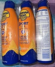 LOT OF 3 Banana Boat Sport Performance SPF 15 Sunscreen Spray, 6 oz Ea