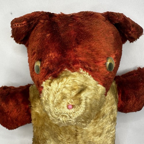 Antiguo oso de peluche cabeza de paja roja de felpa con ojos googly juguete de peluche temprano cosido a mano - Imagen 4 de 11