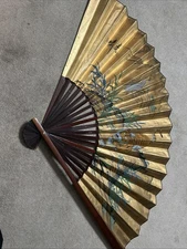 Vintage Large Oriental Asian Folding Wall Fan Decor Hand Painted Lot Of 3