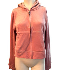 Juicy Couture Large Pink Velour Zip Up Tracksuit Jacket Hood Bling Logo NWT 115