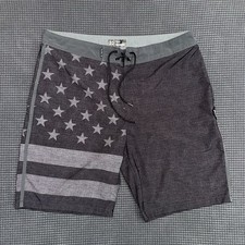 Hurley Board Shorts Size 32 Gray USA Flag Surf Swim Performance