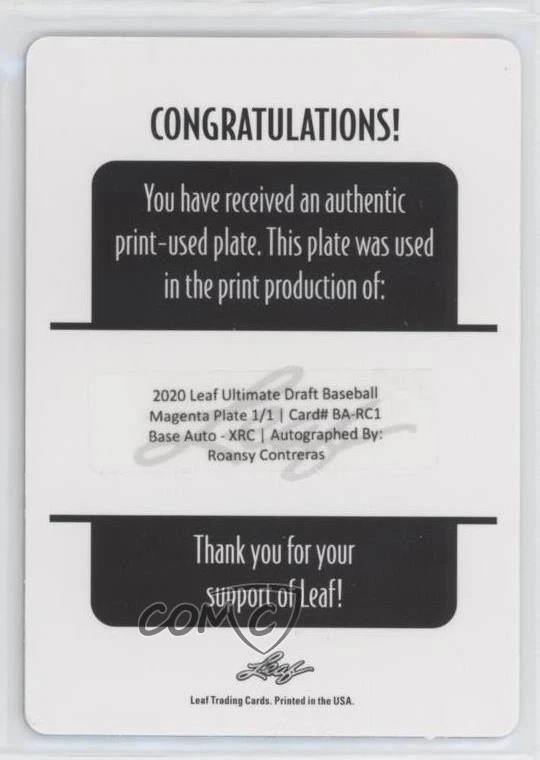 2020 Leaf Ultimate Draft Printing Plate Magenta 1/1 Roansy Contreras Auto 0n5b - Image 2 of 3