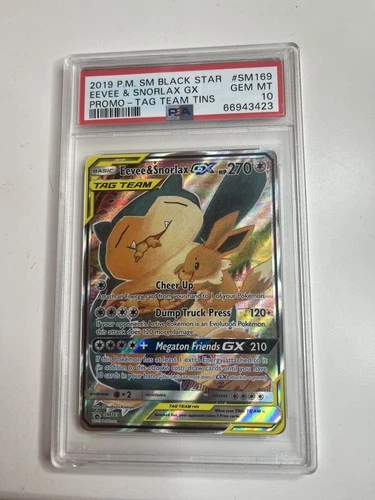 2019 POKEMON SM BLACK STAR PROMO #SM169 FULL ART/EEVEE & SNORLAX GX PSA 10