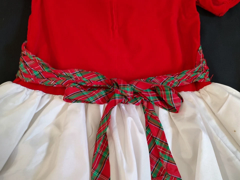 90's Vintage Dress Bonnie Jean Christmas Party Dress Drop Waist Puff Sleeve 6X - Image 4 of 4