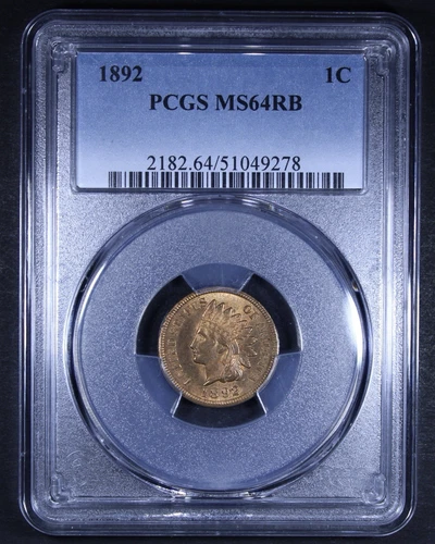1892 Indian Head Cent - 1c PCGS MS64 RB - Red Brown