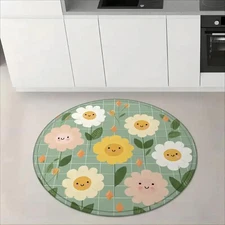 140cm*140cm1 Flannel Floor Mat, Picnic Day Theme for Friends, Smile Day Floor Ma