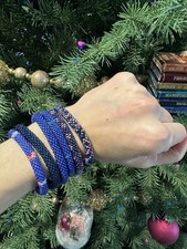 New Set Of 6 Handmade Beaded Nepal Glass Stackable Crochet Bracelets Multi