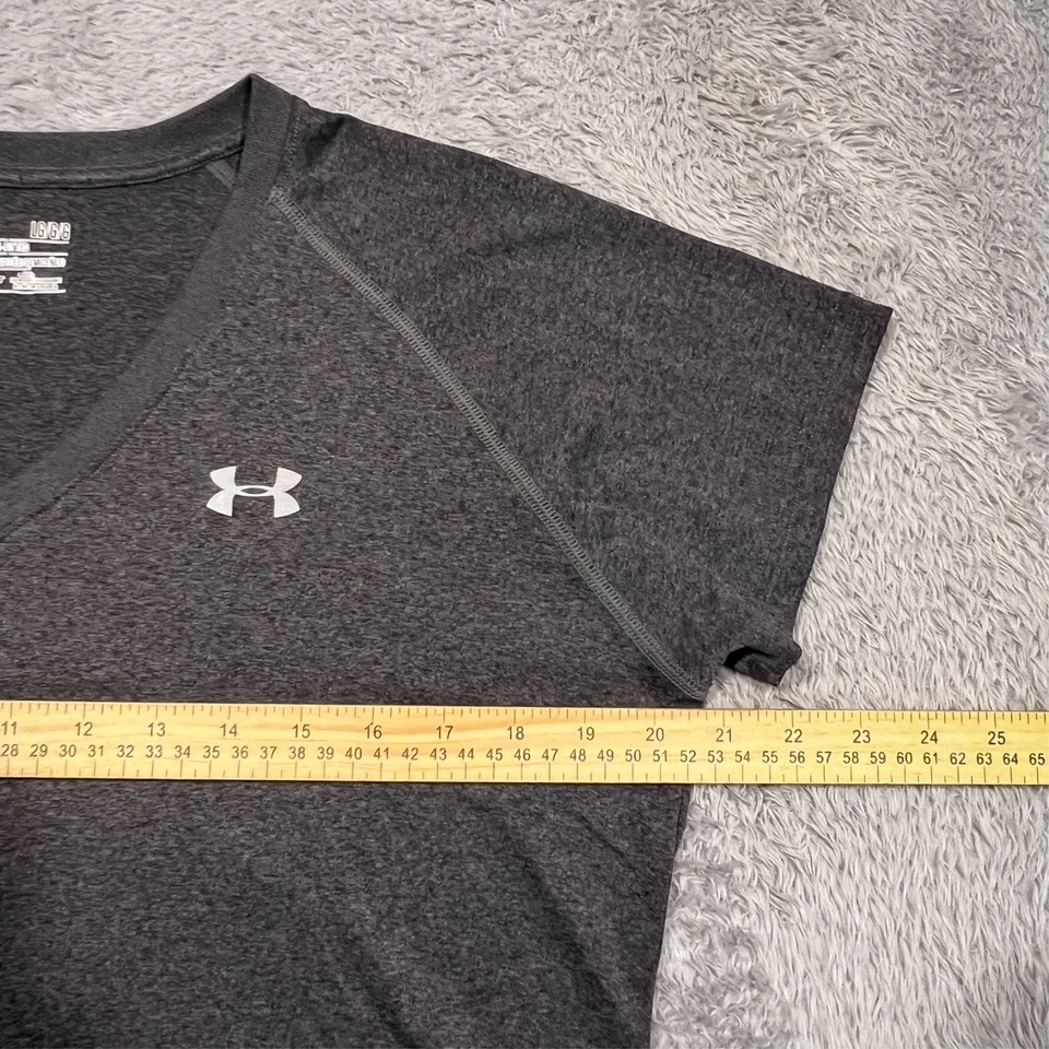 Under Armour Heat Gear Semi-Fitted T-Shirt Women's L Gray Gym Training READ - Image 4 of 4