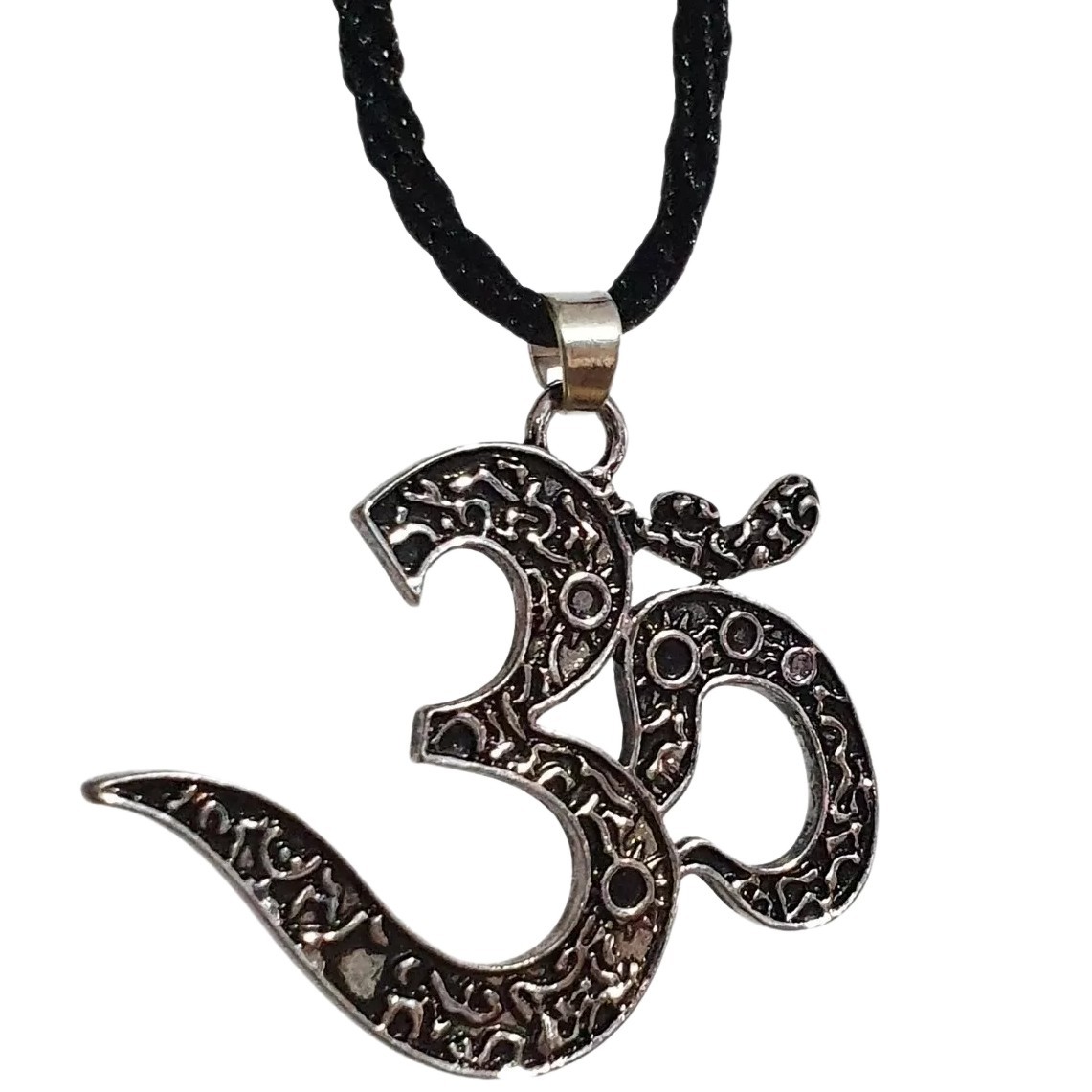 Om Necklace Pendant Flower Pewter Namaste Sacred Spiritual Symbol Cord Jewellery