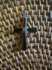 Sterling Silver Onyx Marcasite Cross Religious Pendant NOT Marked READ