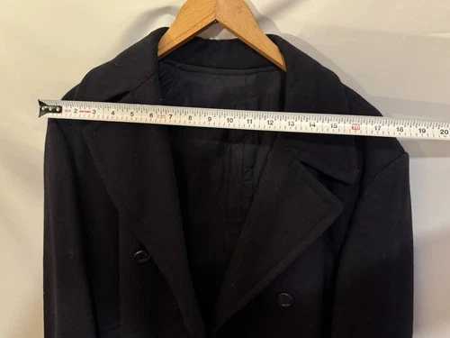 VTG Korean Custom Tailored Black Overcoat Peacoat Men’s 42 Long Military Style image 8