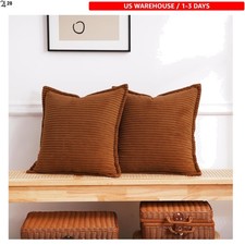 Corduroy Dark Brown Throw Pillow Covers Set of 2 Striped Boho Decorative with...