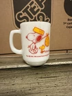 Vintage 60s Fire King Peanuts SNOOPY COME HOME Milk Glass Coffee Cup Mug Schultz