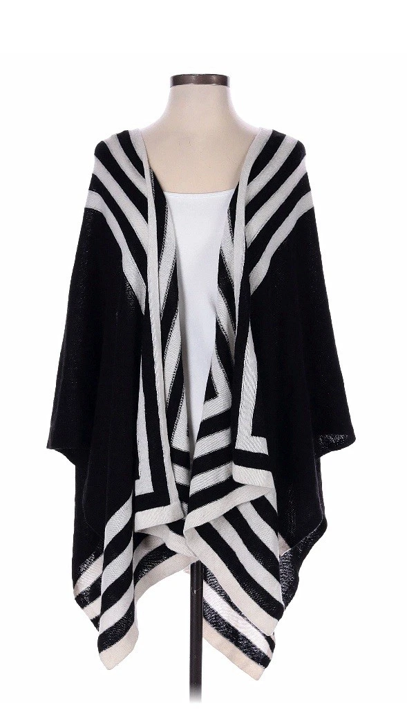 Perfect 100% Cashmere Charter Club Black Ivory Sarape Poncho Knit Cardigan