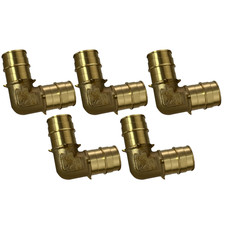 5 Pack XFITTING 1" Pex A Elbow, 1" Expansion Elbow, Lead Free Brass