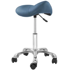 Hydraulic Adjustable Rolling Spa Saddle Stool - Ergonomic, Swivel Wheels - Blue