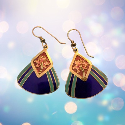 Vintage Laurel Burch Water Lily Enamel Pierced Earrings Mint Excellent Condition