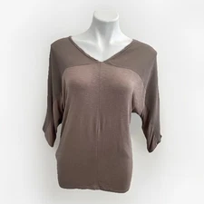 Anthropologie Dolan Left Coast Shirt Top Mixed Dolman Sleeve Beige Knit SMALL