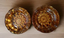 Set Of 2 Vintage Amber Glass Cigar Ashtray Anchor Hocking MCM Starburst Round 6"
