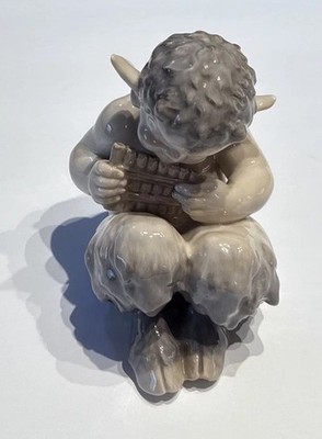 Royal Copenhagen Denmark 1736 Porcelain Figurine Faun With Flute Syrinx Pipes