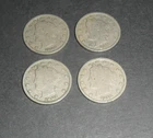 Four Liberty Head V Nickels.  1907, 1908, 1910, and 1911.