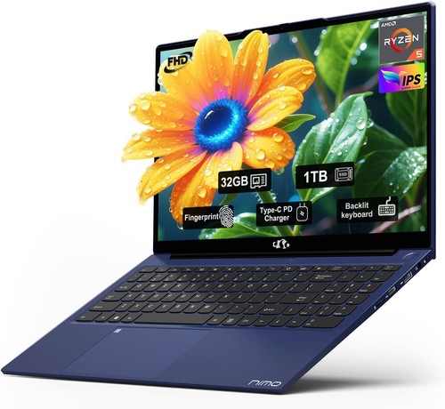 NIMO 15.6" IPS FHD-Laptop, 16/32GB RAM 512gb/1TB SSD AMD Ryzen 5 windows 11 Blue
