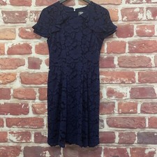 Vince Camuto Cocktail Party Dress Womens Size 4 Cobalt Blue Floral Lace Zip Up