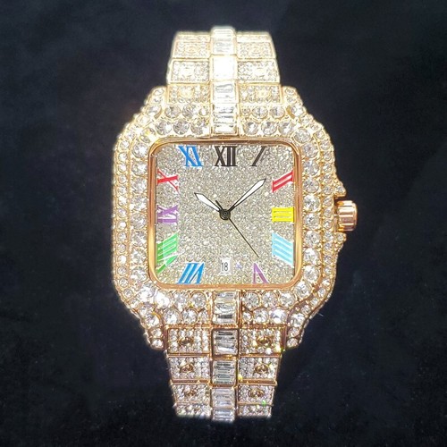 New Hip Hop Luxury Ice out Men's Watch Iced VVS Rose Gold Square Diamond Jewelry