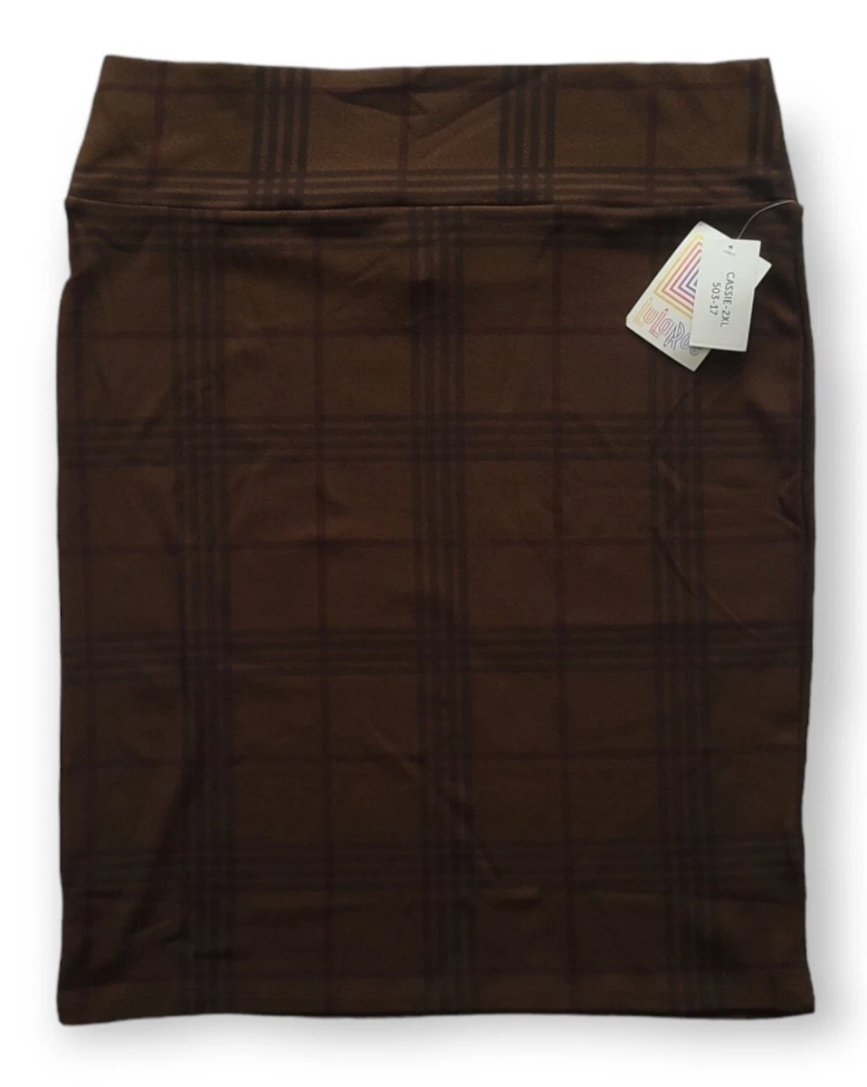 Lularoe Plaid 2XL Cassie Pencil Skirt Brown on Brown With Red