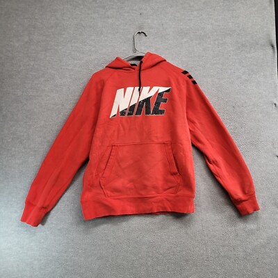 Nike Women Sweatshirt Medium Red Hoodie Logo Graphic Print Drawstring Fleece