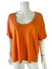 Poetry Womens Top Shirt Linen Knit Short Sleeve Cropped Orange Lagenlook Size 18