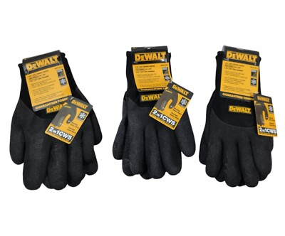 #ad 3 Pair DeWalt 2 in 1 CWS Thermal Gripper Cold Protection Gloves Size Large $20.99