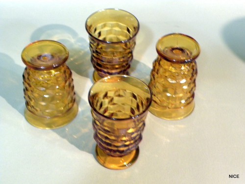 4 NICE 4 OZ JUICE GLASSES of AMBER FOSTORIA COLONY INDIANA WHITEHALL CUBIST - Picture 7 of 7