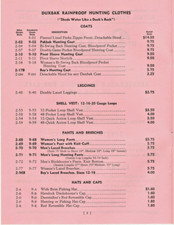 VINTAGE 1941 UTICA DUXBAK RETAIL PRICE LIST CLOTHING FOR HUNTING FISHING