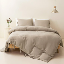 Duvet Cover Queen Size 3 Pieces Sets Beige Boho Chic, Tan Khaki Farmhouse Bowkno