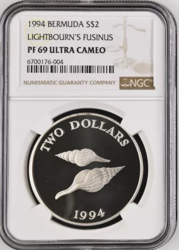 1994 BERMUDA SILVER 2 DOLLARS LIGHTBOURN'S FUSINUS - NGC PF 69 ULTRA CAMEO