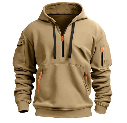 Men's Hooded Hoodie Zipper Multi-Pocket Pullover Jacket Sports Casual Sweatshirt - Picture 4 of 32