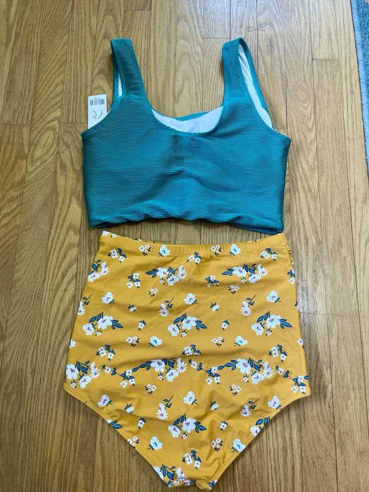 Traje de baño bikini Coral Reef 2 piezas NUEVO para mujer L cintura alta floral cobertura completa Foto 4 de 4