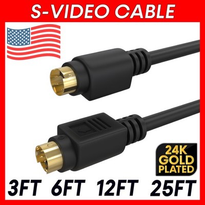 S-Video Cable Mini-Din 4 Pin SVHS Cord VCR SVIDEO Wire 3 6 12 25 75 Feet FT Lot