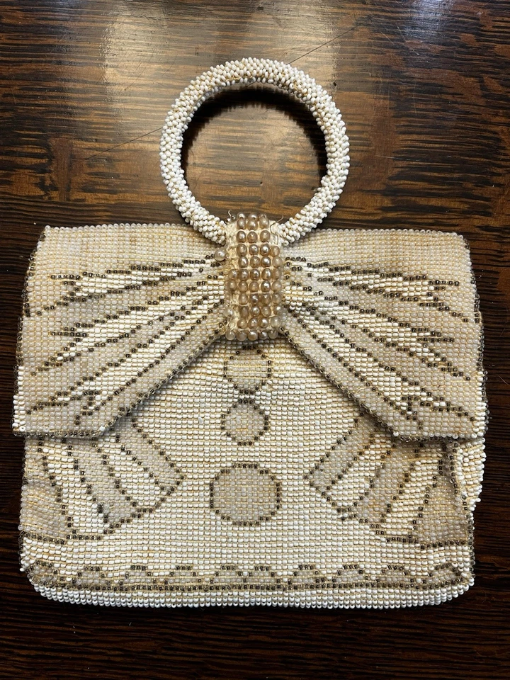 Bolsa Art Deco Vintage Frisada à Mão Pequena, 6x5,5x1 Polegadas - Imagem 2 de 4