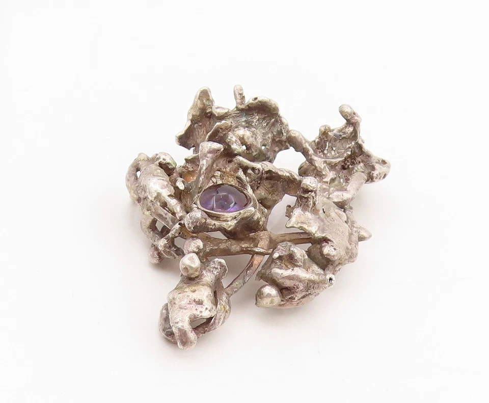 Medallón Brutalista Amatista Cabujón Colgante Vintage Plata de Ley 925 PT25535 Foto 3 de 4