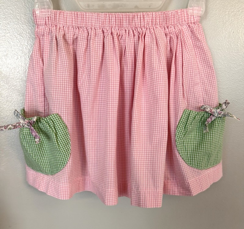 Alice Kathleen & Co Gingham Skirt Girl’s 6 S Pink Green White Pockets Bows NEW